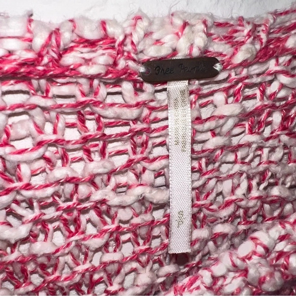 Free People Red White Cotton Linen Blend Open Knit Sweater, Women’s Size Small - Picture 8 of 10